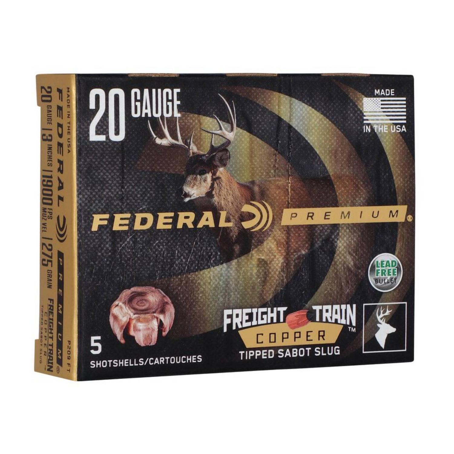 Cartouche Federal Premium Calibre 20 3 po 275 gr Freight Train Copper Sabot Slug 5 par boîte