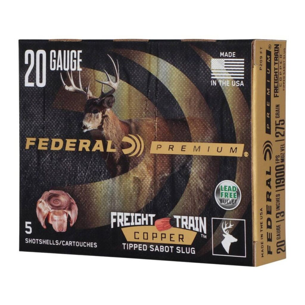 Cartouche Federal Premium Calibre 20 3 po 275 gr Freight Train Copper Sabot Slug 5 par boîte
