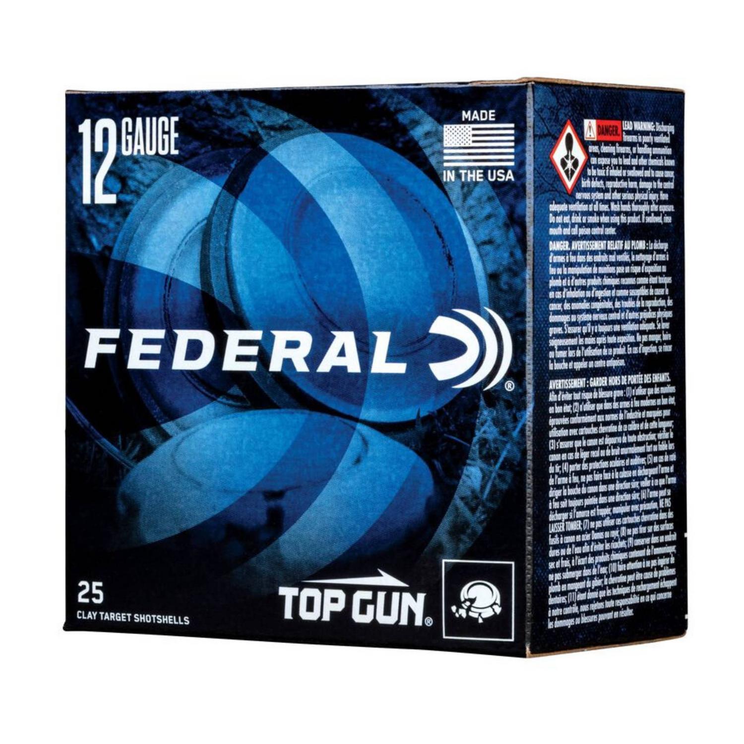 Cartouche Federal Top Gun 12 GA 2-3/4 po 3 DR EQ 1-1/8 oz #7.5 25 par boîte
