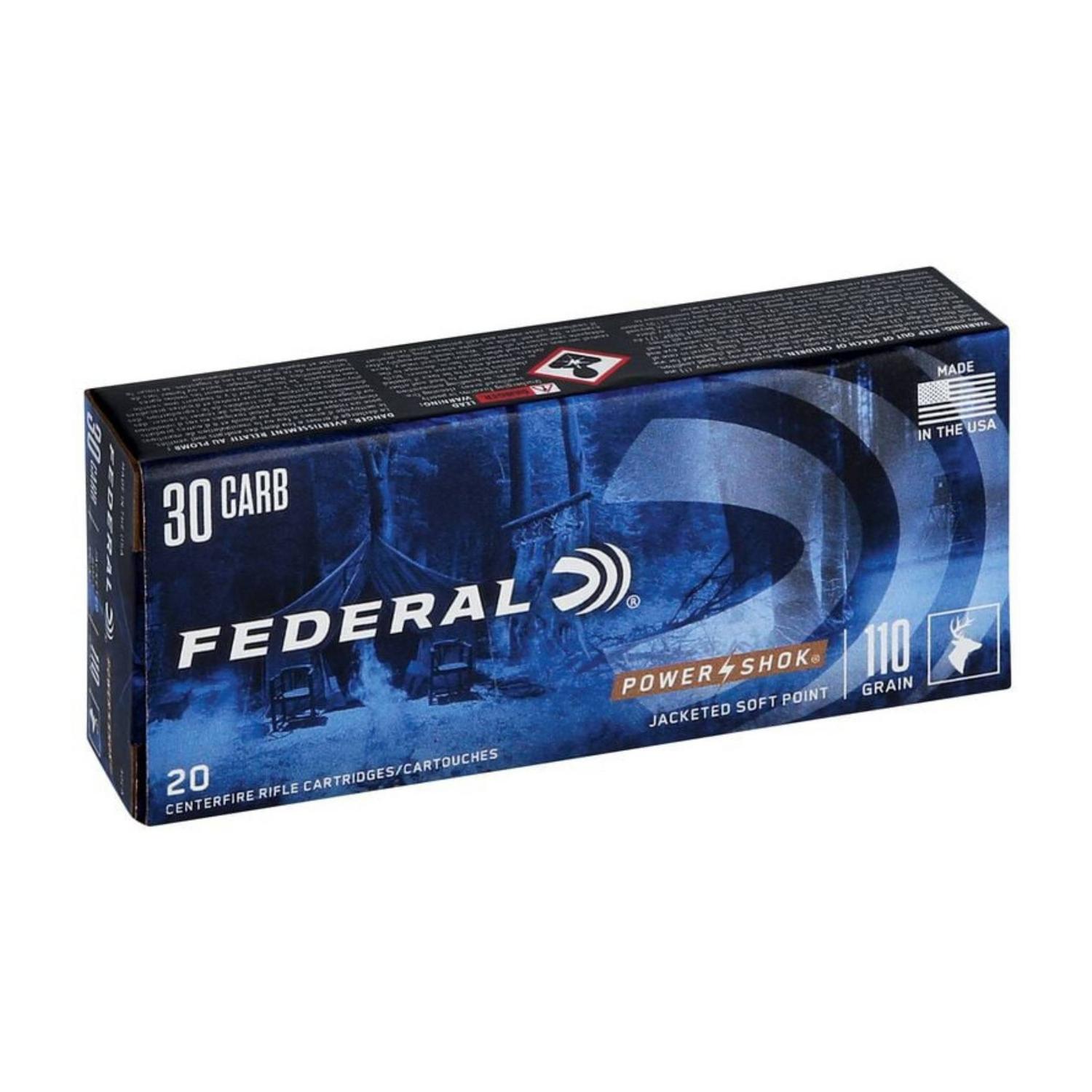 Munition Federal 30 Carbine 110gr Hi-Shok Soft Point Round Nose 50 par boîte