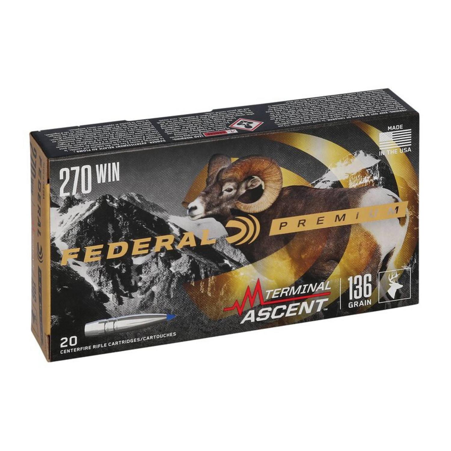 Munition Federal Premium 270 Win 136 gr Terminal Ascent Paquet de 20