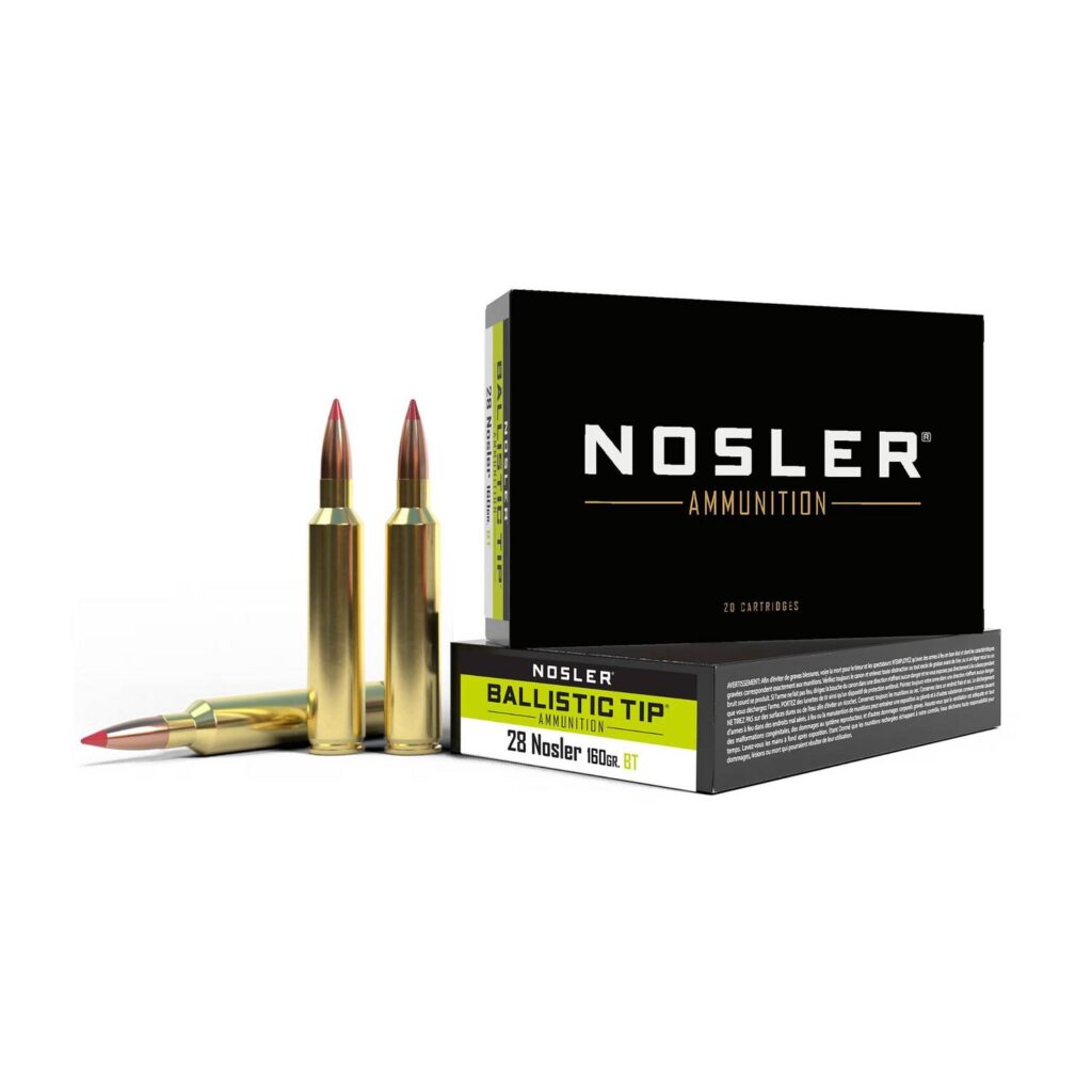 Munition Nosler 28 Nosler 160 gr Ballistic Tip 20 par boîte