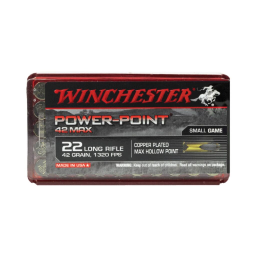 Munition Winchester Power Point .22 LR 42 gr Plaquée Cuivre 50 par boîte