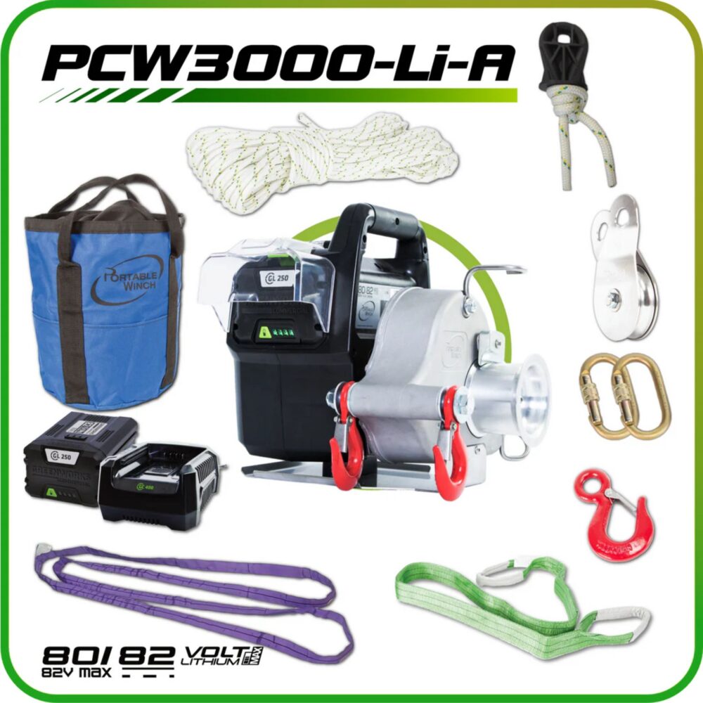 PCW3000-Li-A TREUIL PORTABLE À BATTERIE 80/82 V AVEC 11 ACCESSOIRES