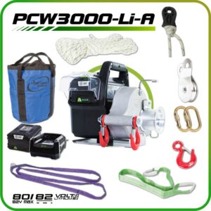 PCW3000-Li-A TREUIL PORTABLE À BATTERIE 80/82 V AVEC 11 ACCESSOIRES
